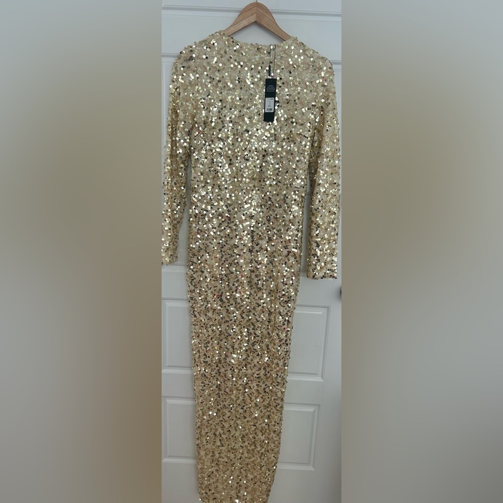 Fashion Nova Sequin Gold Long Sleeve Dress